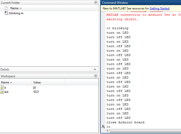 Lập trình Matlab cho Arduino Blink LED với board Arduino Uno