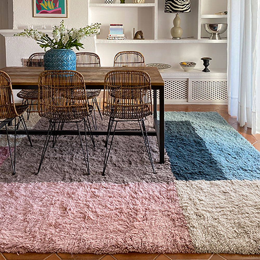 Layered SHAGGY BLOCKS TEAL Wool Rug Gulvtæppe Layered