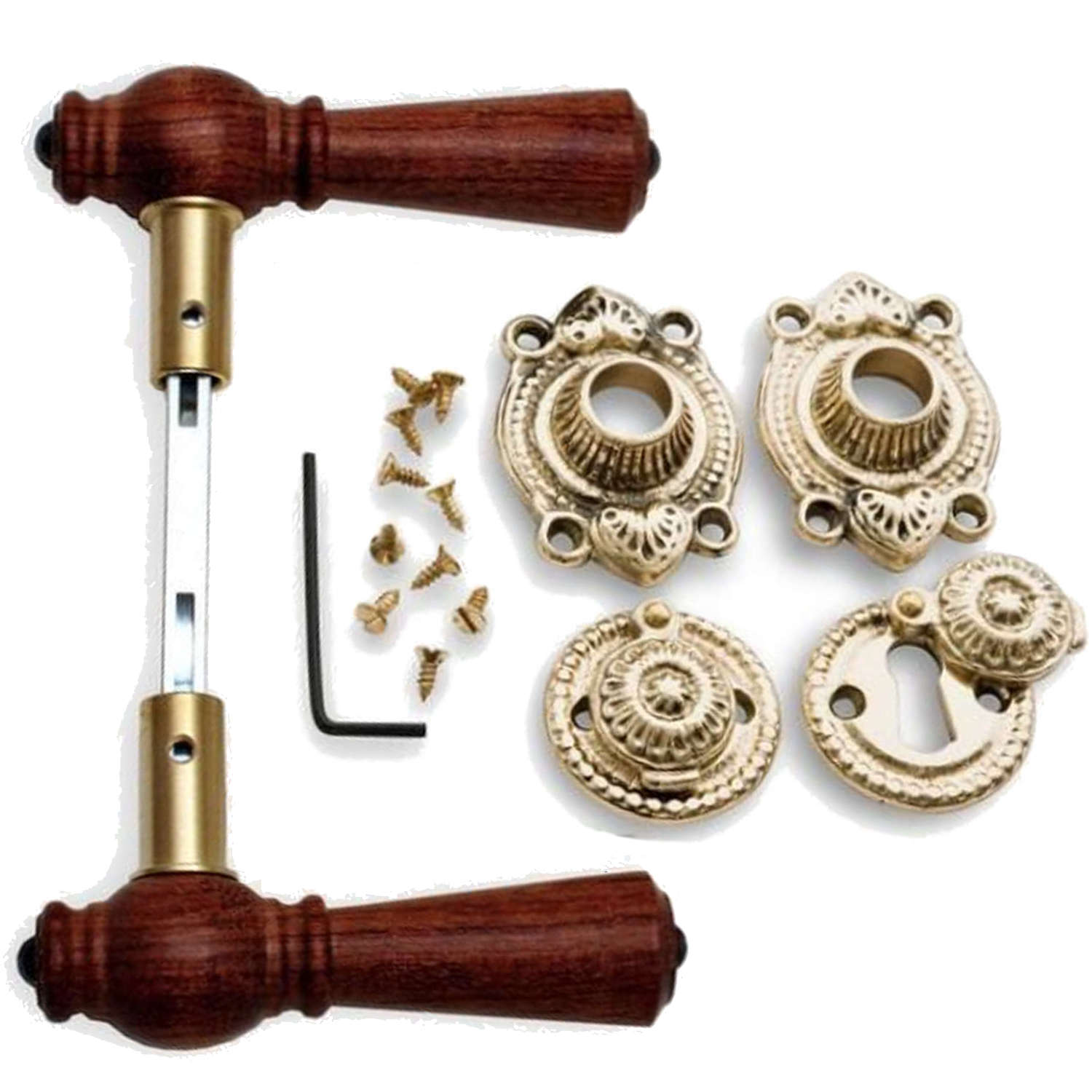 Wooden Door handle interior Antique Brass and Rosewood wood (205207