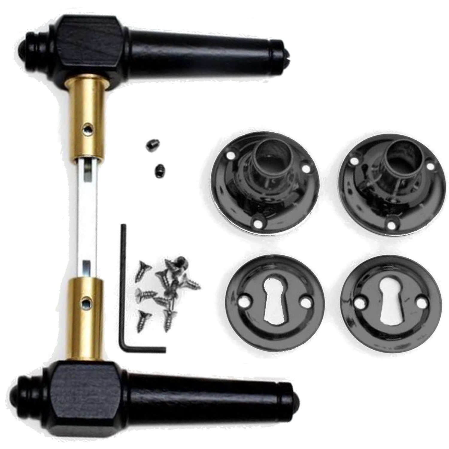 Wooden Door handle interior Black painted brass and black wood