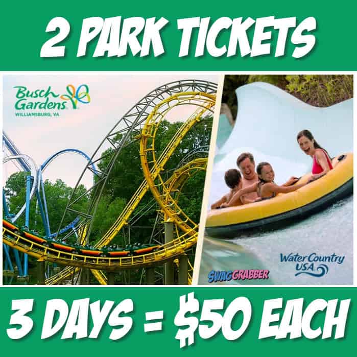 58 off Busch Gardens Williamsburg & Water Country USA Ticket Only