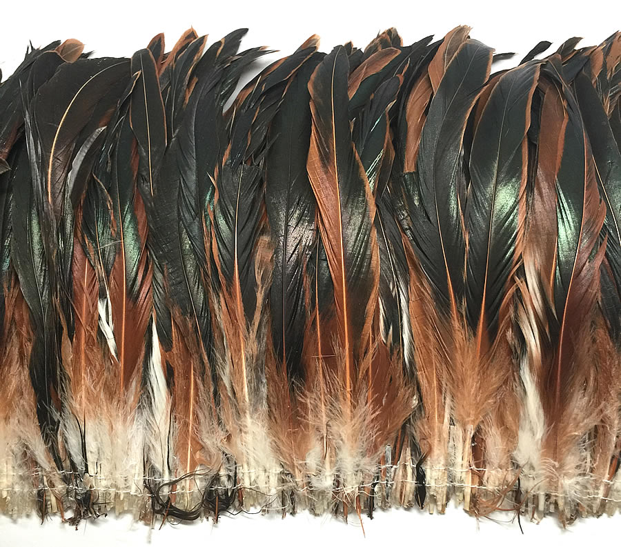 Half Bronze Rooster Tail Feathers, Strung 810" per lb