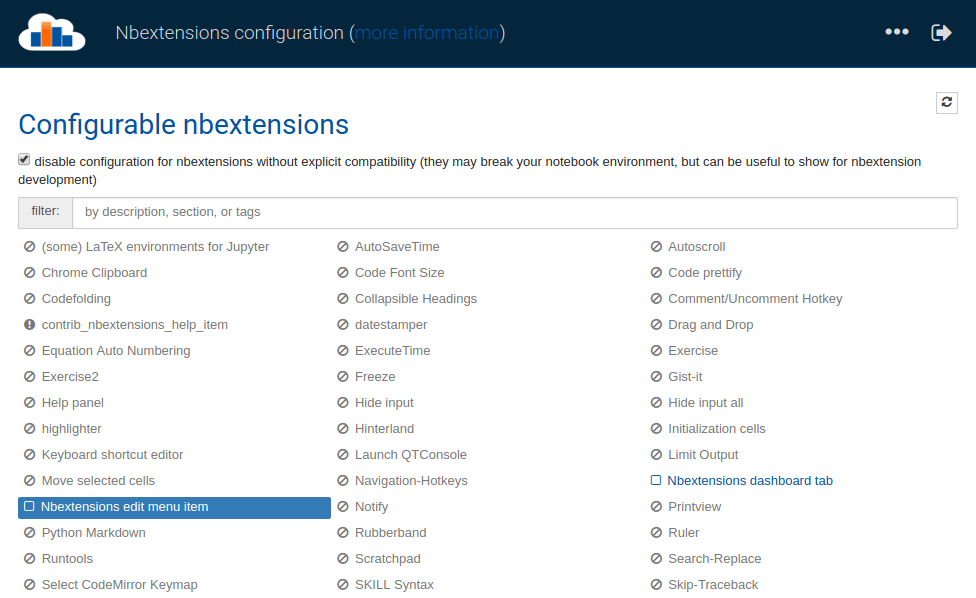 Install and enable notebook extensions Help