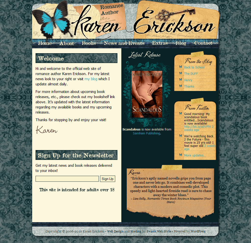Website Design for Author Karen Erickson Swank Web Design
