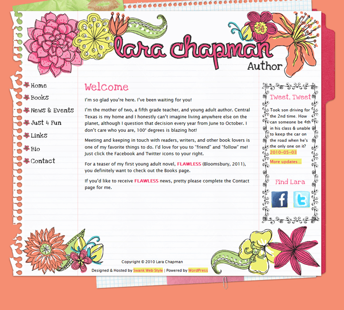 Web design for YA Author Lara Chapman Swank Web Design