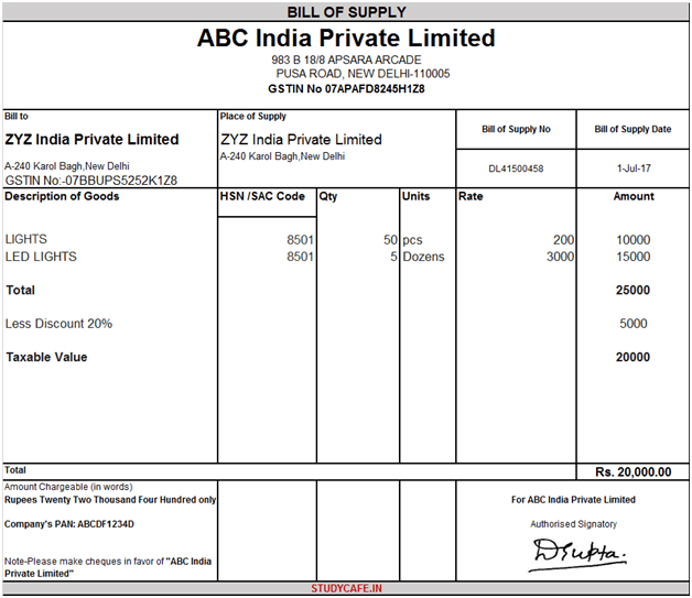 Bill of Supply under GST in India by Swarit Advisors