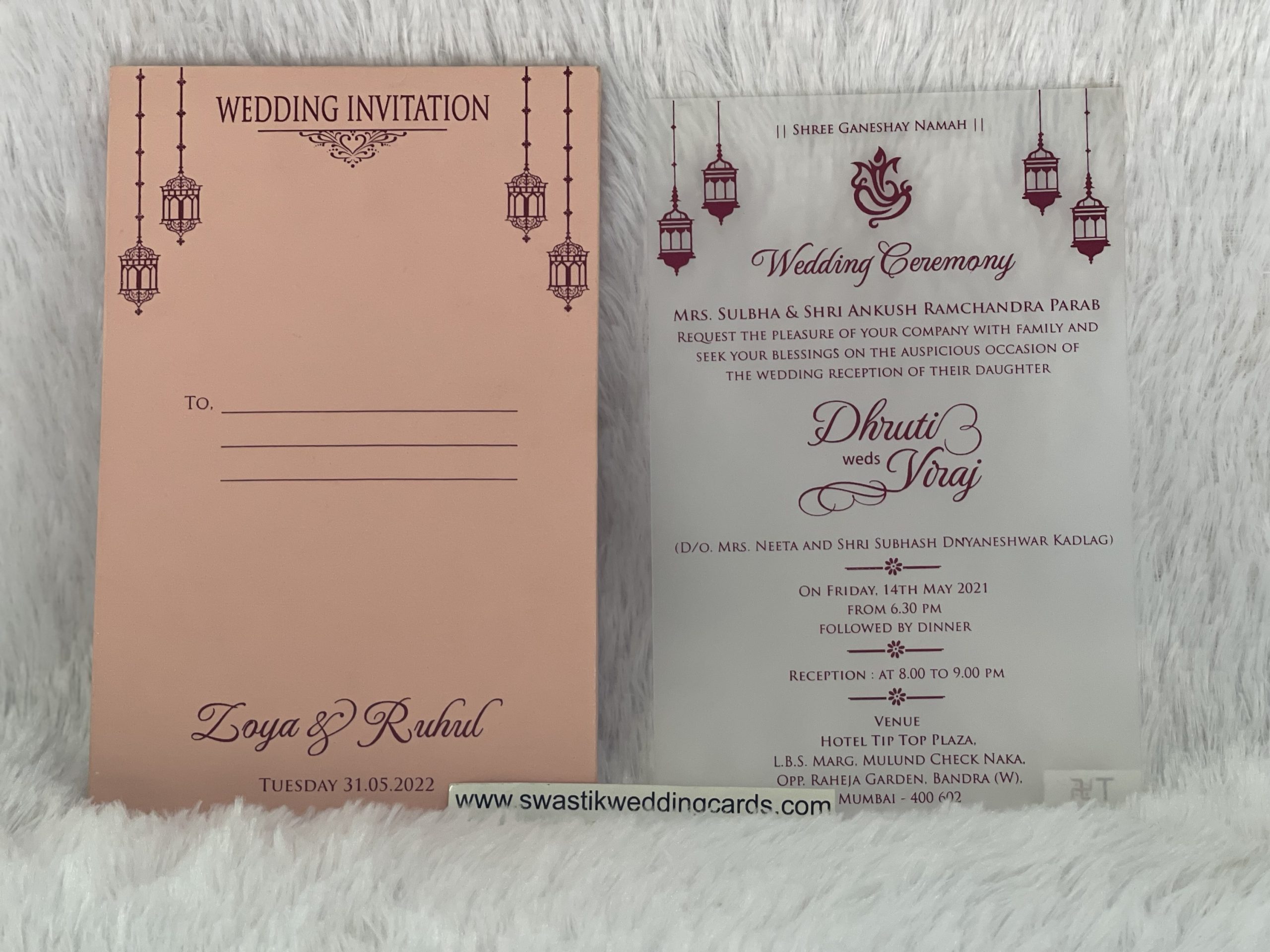 Frosted Acrylic invitation card with cover Swastik Cards