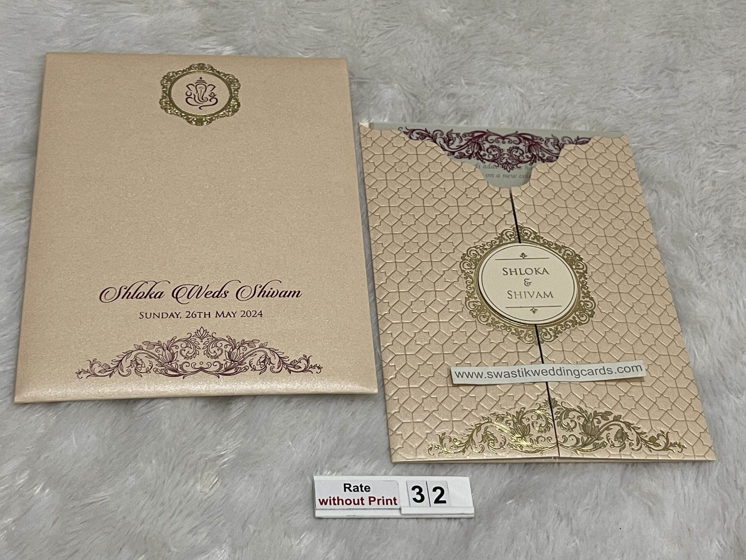 Folder style fancy wedding invitation card with embossed design and
