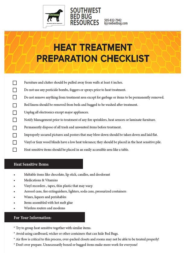 Heat Treatment Prep Checklist SW Bedbug Resources LLC.