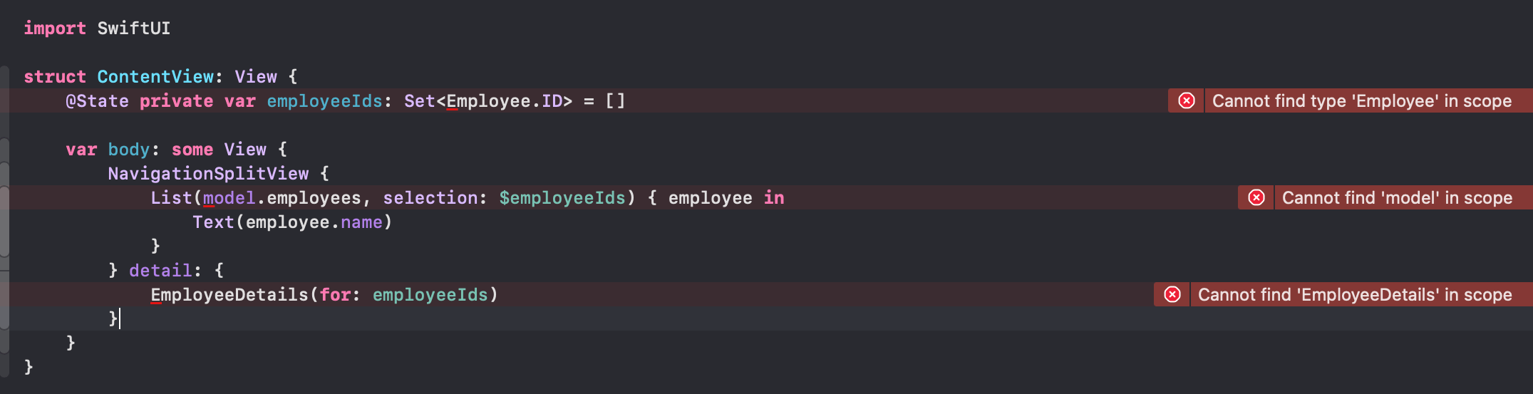 NavigationSplitView with Employee and Department models Software