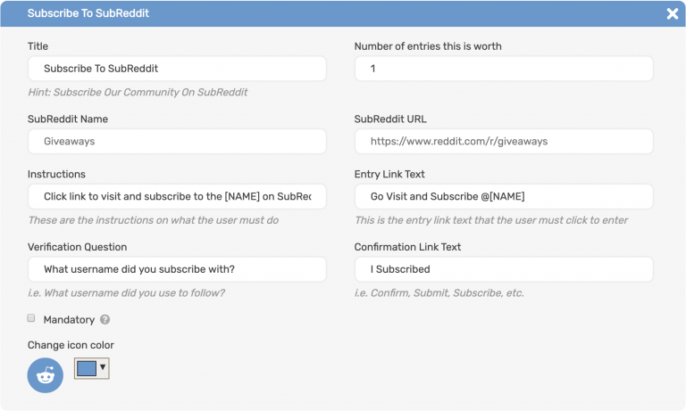 Reddit Entry Methods SweepWidget