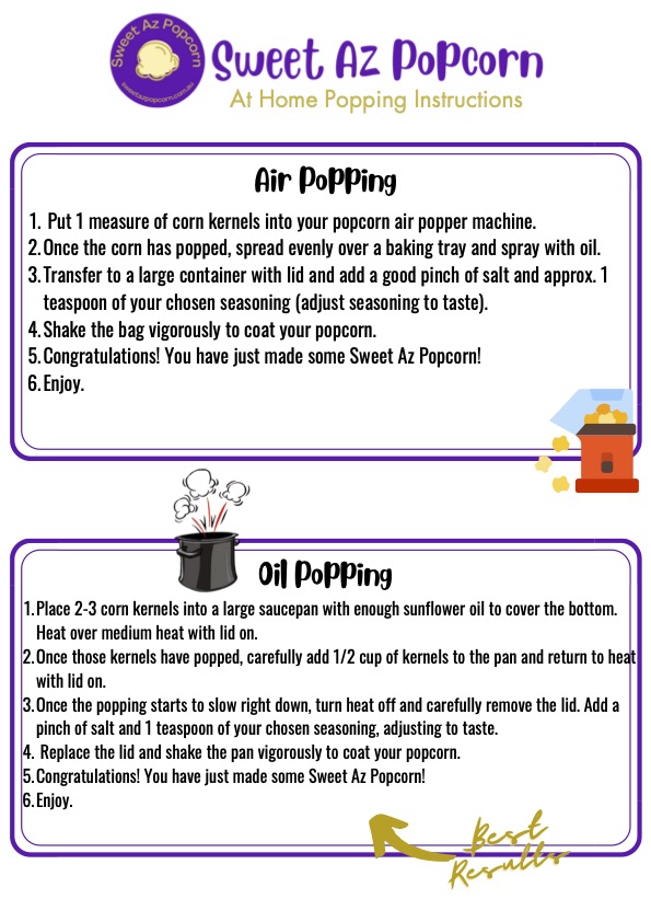 Home Popping Instructions - Sweet Az Popcorn