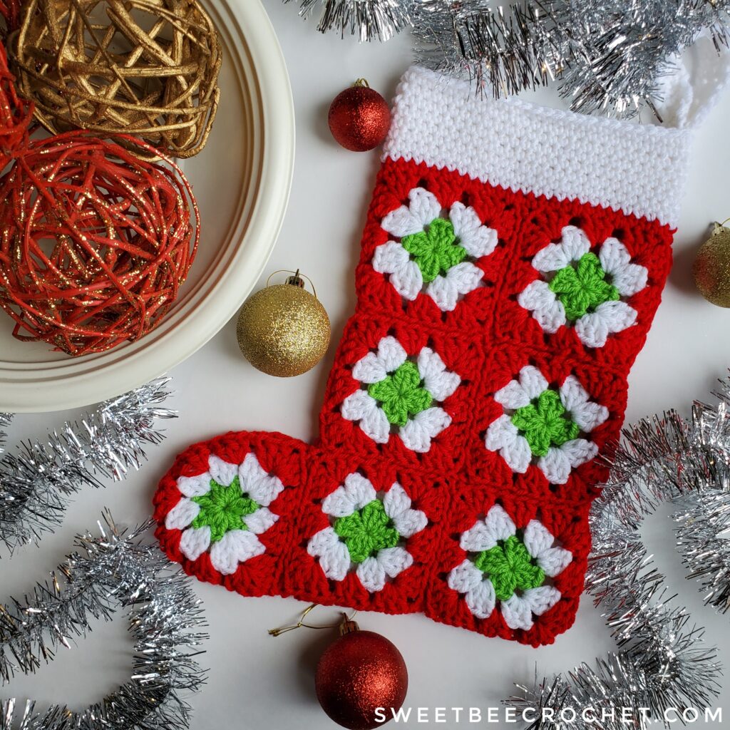 How To Crochet a Granny Square Christmas Stocking Sweet Bee Crochet