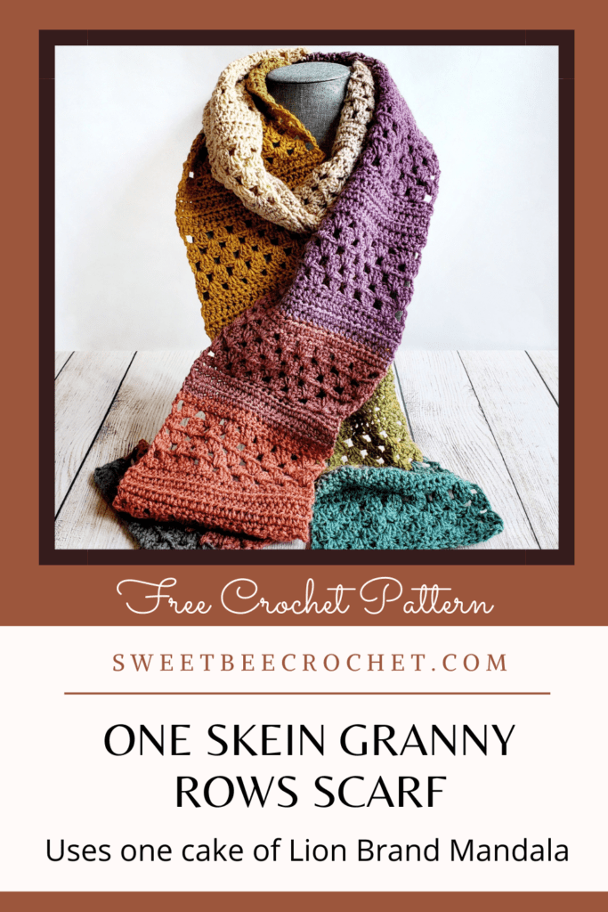 One Skein Granny Rows Scarf Free Crochet Pattern Sweet Bee Crochet