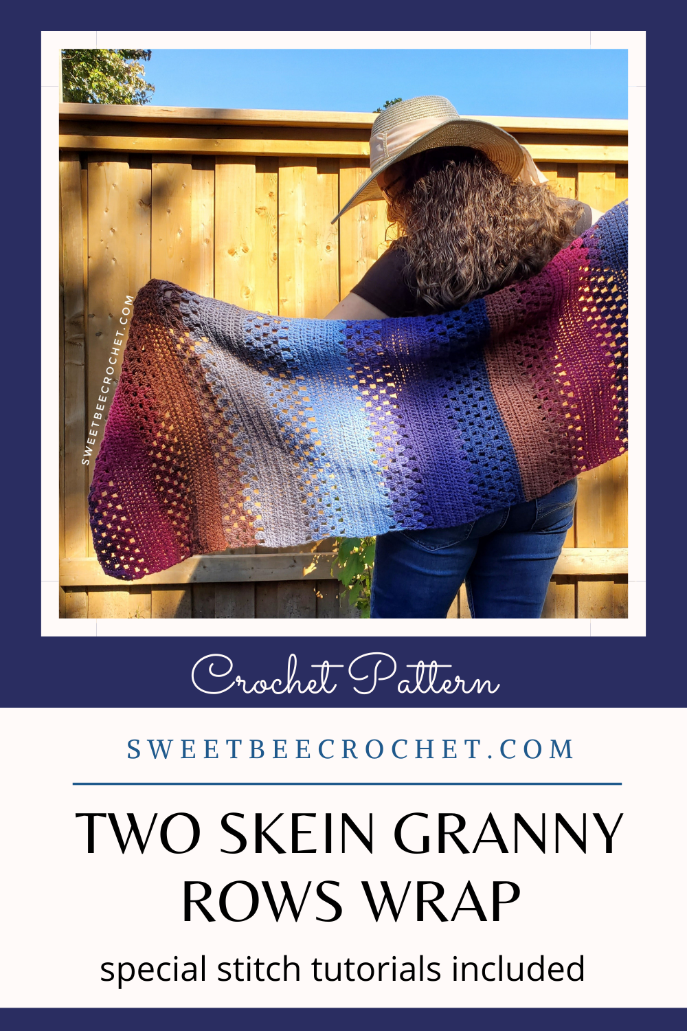 Two Skein Granny Rows Wrap Free Crochet Pattern Sweet Bee Crochet