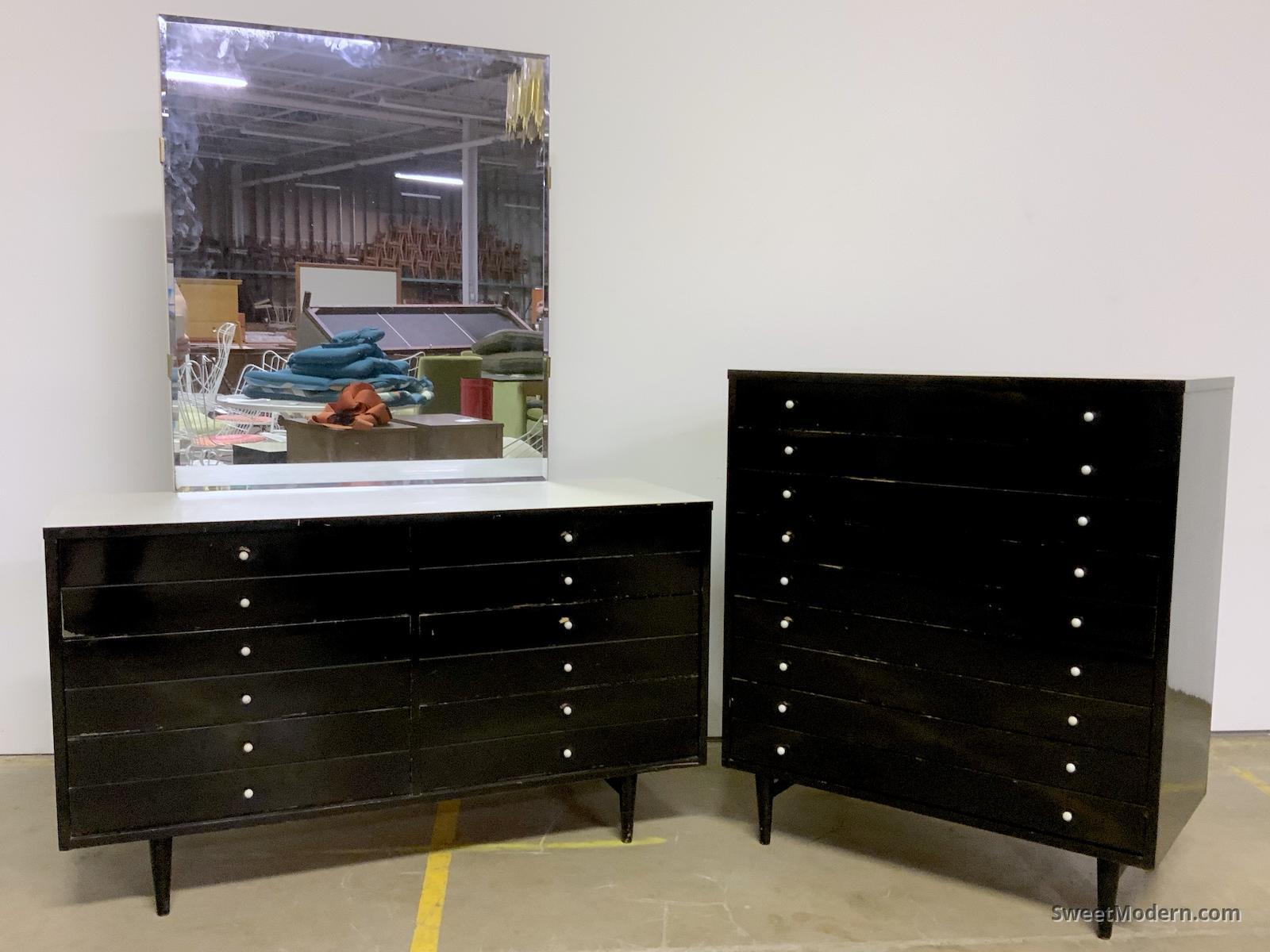 Black Lacquered Dresser Set by American of Martinsville Midcentury