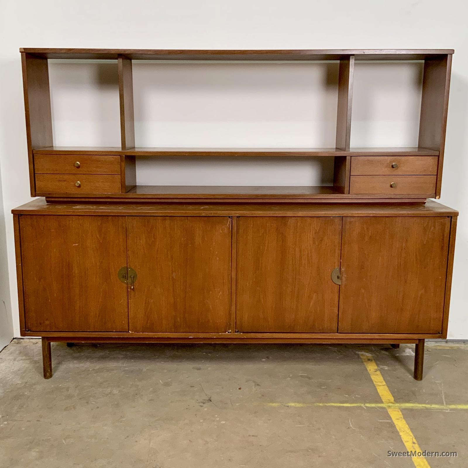 2piece Walnut Wall Unit with Open Shelving MCM Wall Units & Room