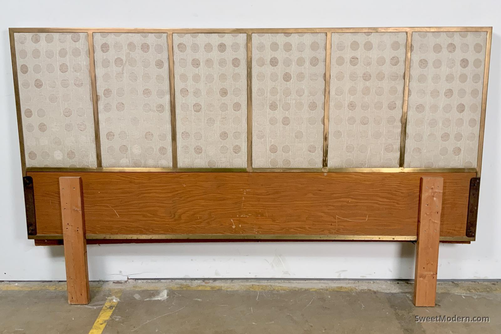 Upholstered Solid Brass King Headboard by Paul McCobb Midcentury Beds