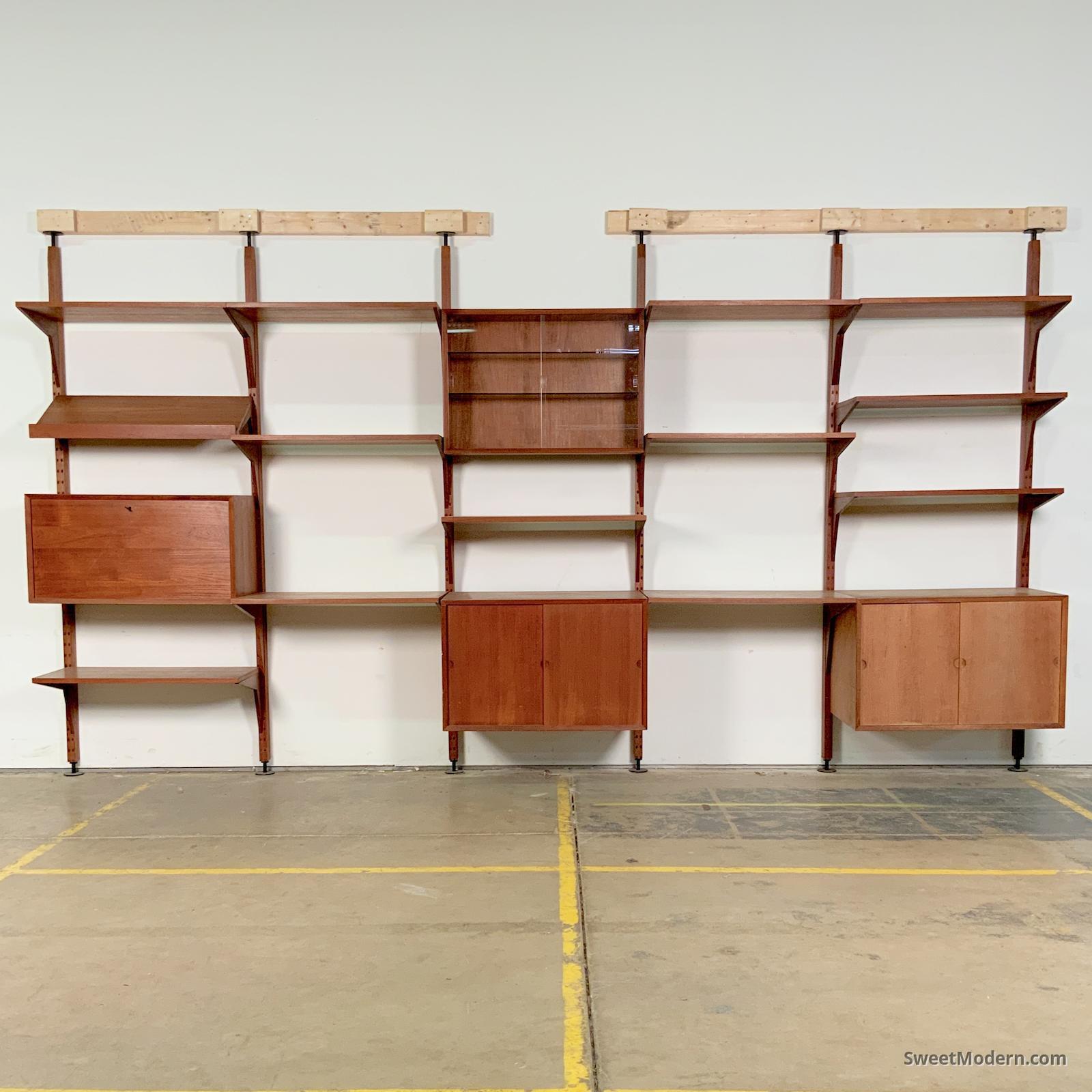 Teak Cado Wall Unit / Room Divider with Tension Poles MCM Wall Units