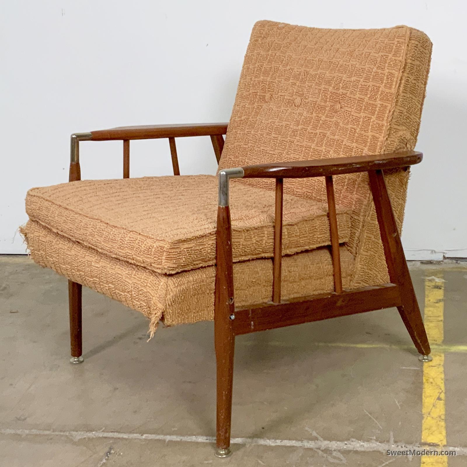 Woodframed Lounge Chair with Metal Accents Vintage MCM Chairs