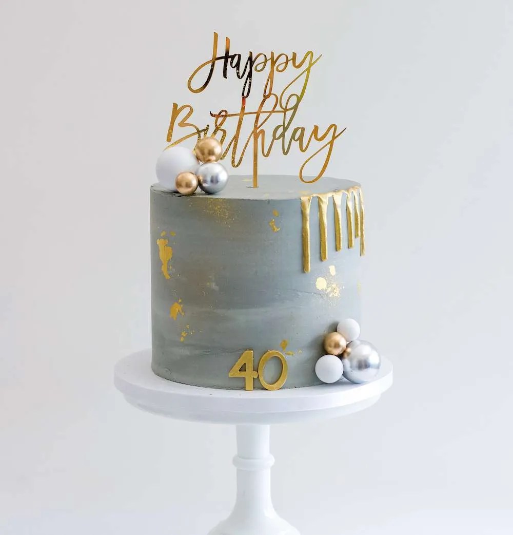 Grey & Gold Birthday Cake Sweet Passion Cakery