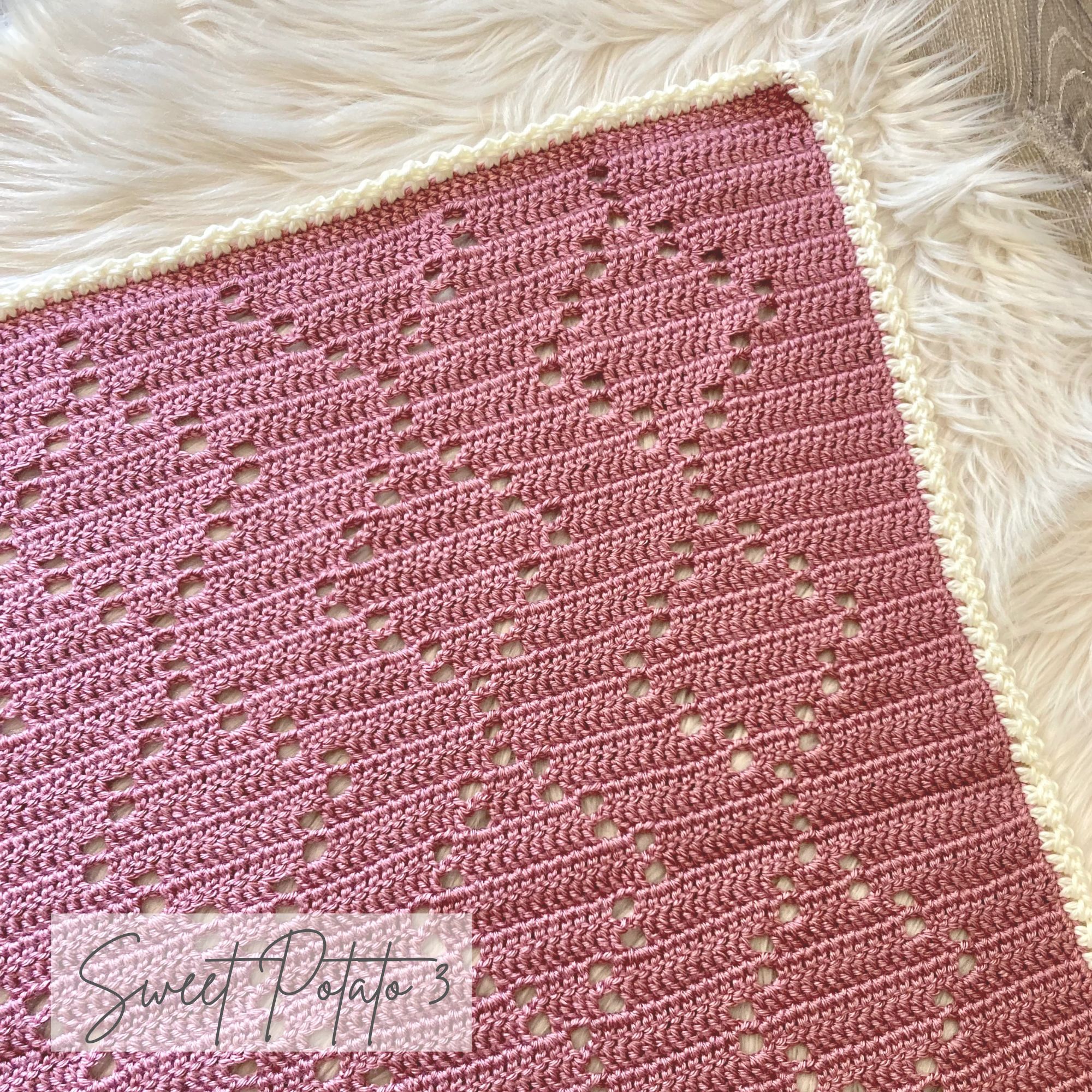 Diamond Drop Filet Crochet Blanket Pattern Sweet Potato 3