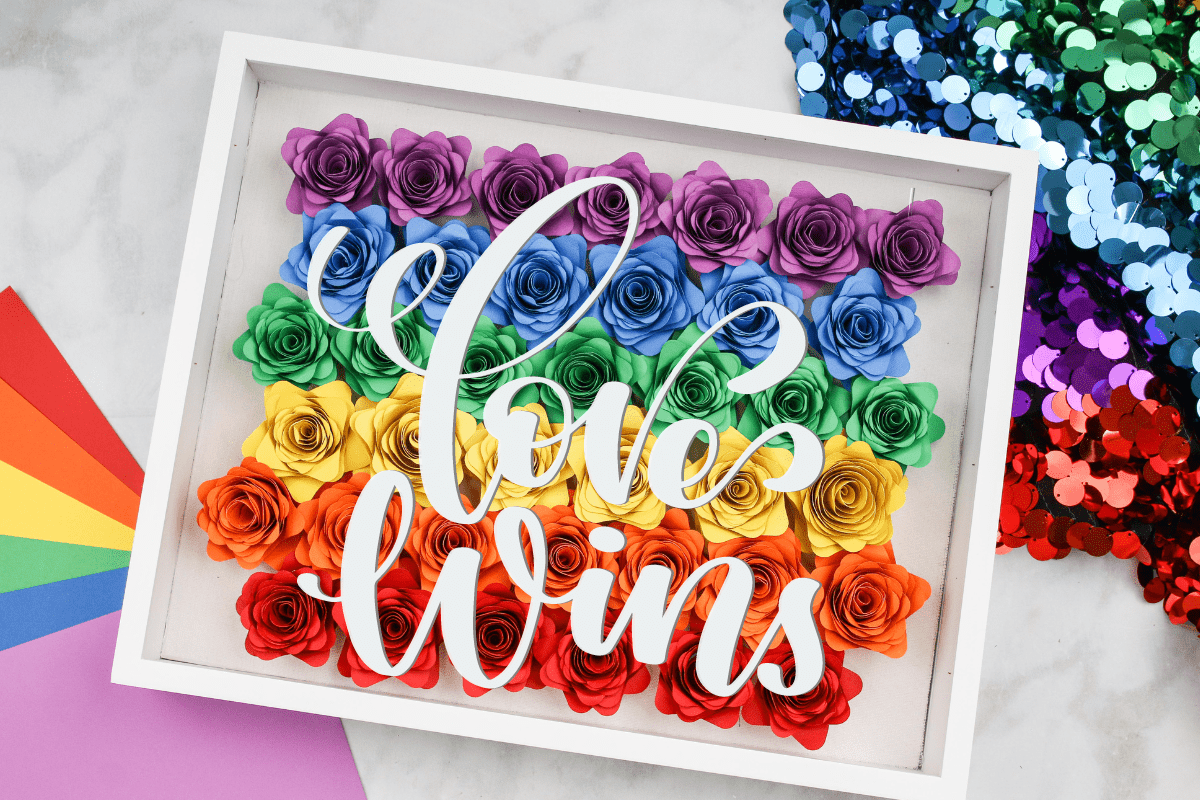 Rainbow Pride Rolled Flower Shadow Box Sweet Red Poppy