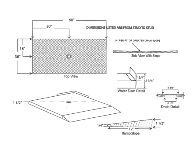 Cultured Marble Shower Bases Ada Roll in Center Drain Shower Pan