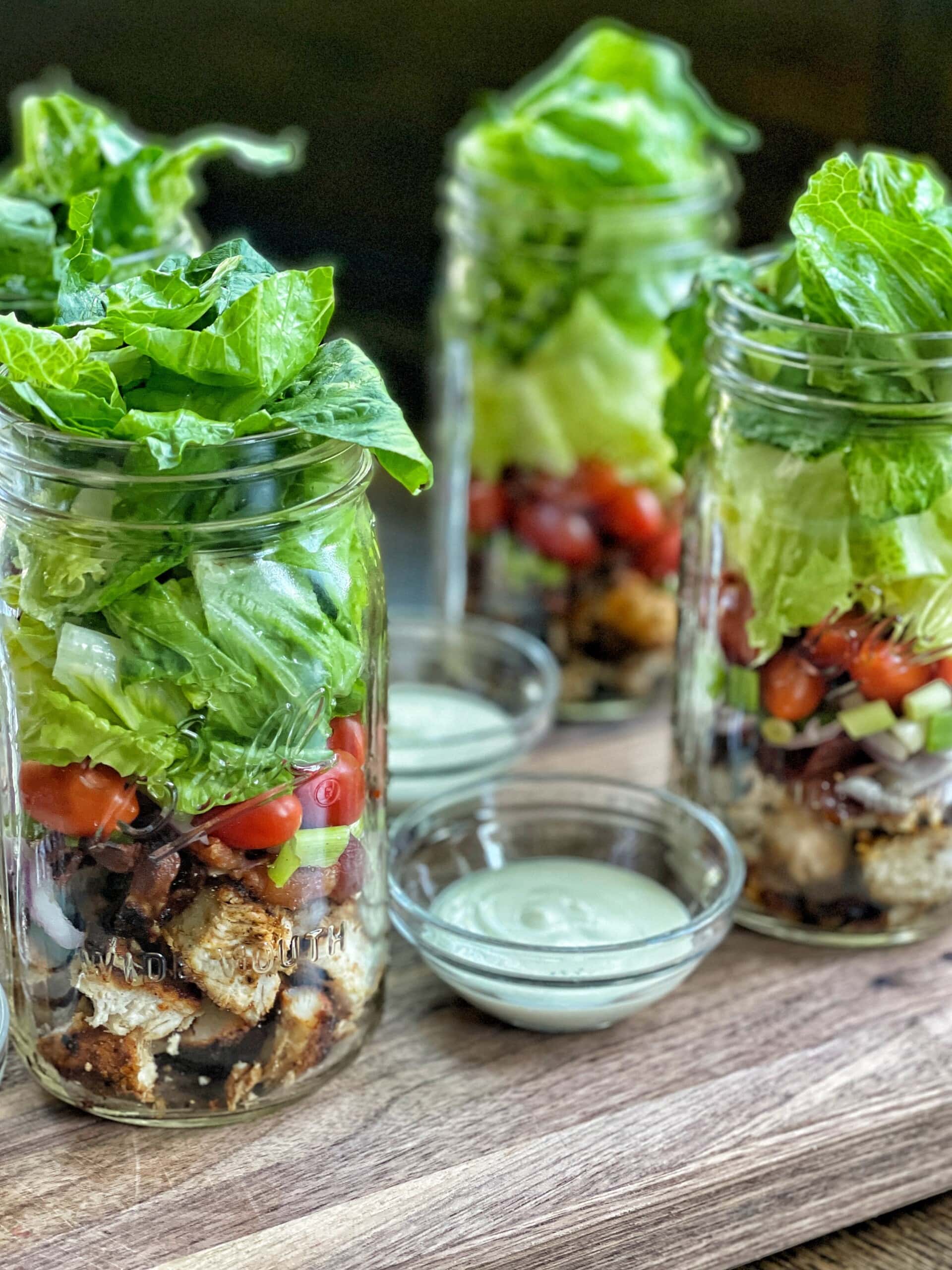 Chicken Club Mason Jar Salads Sweet Savory and Steph