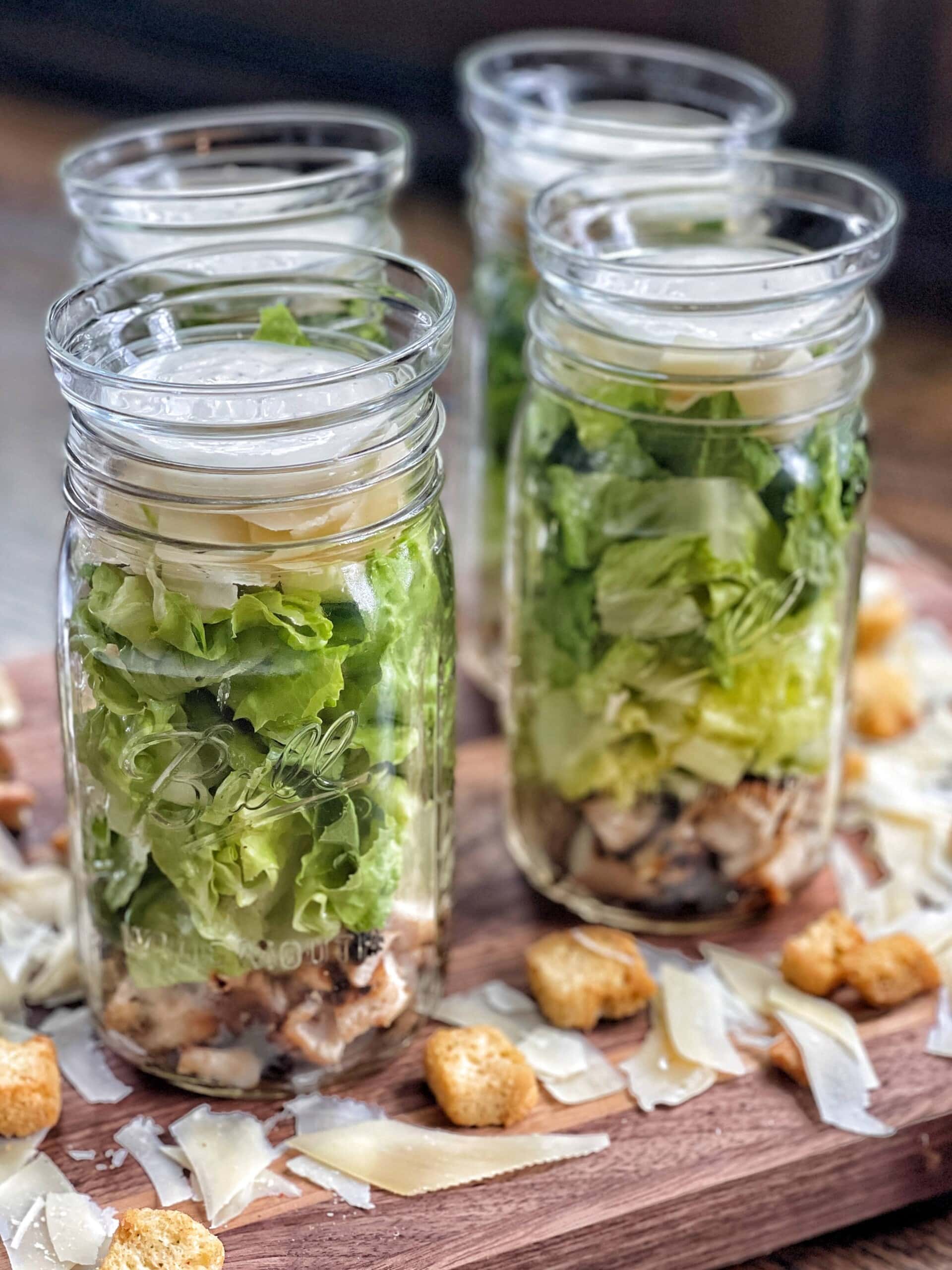 Shortcut Grilled Chicken Caesar Mason Jar Salads Sweet Savory and Steph