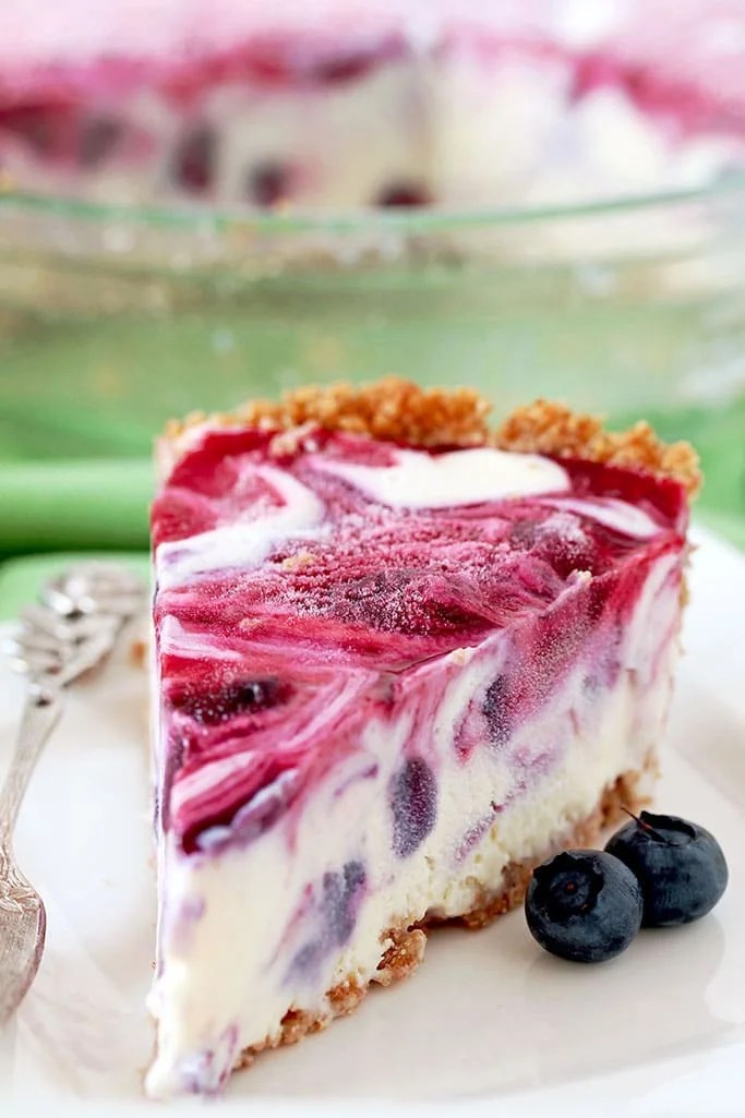 Very Berry Frozen Cream Pie a summer dessert with fresh blueberries.