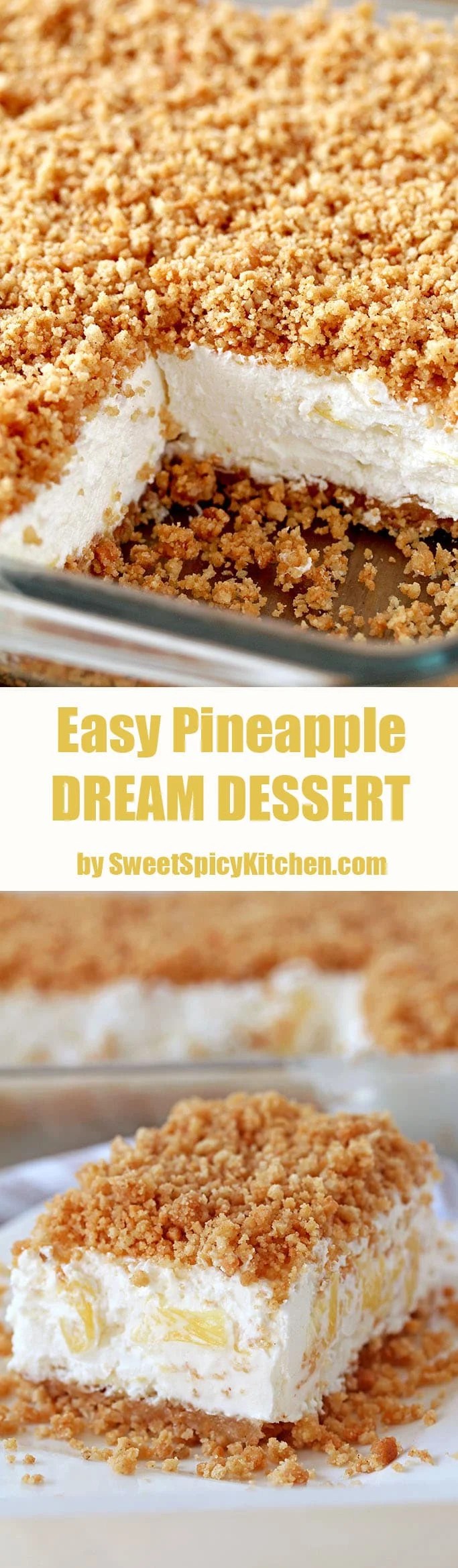 Easy Pineapple Dream Dessert made of crushed pineapple, cream cheese