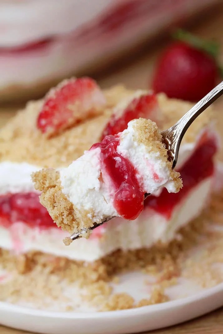 Strawberry Yum Yum quick and easy recipe, for no bake, layered dessert.