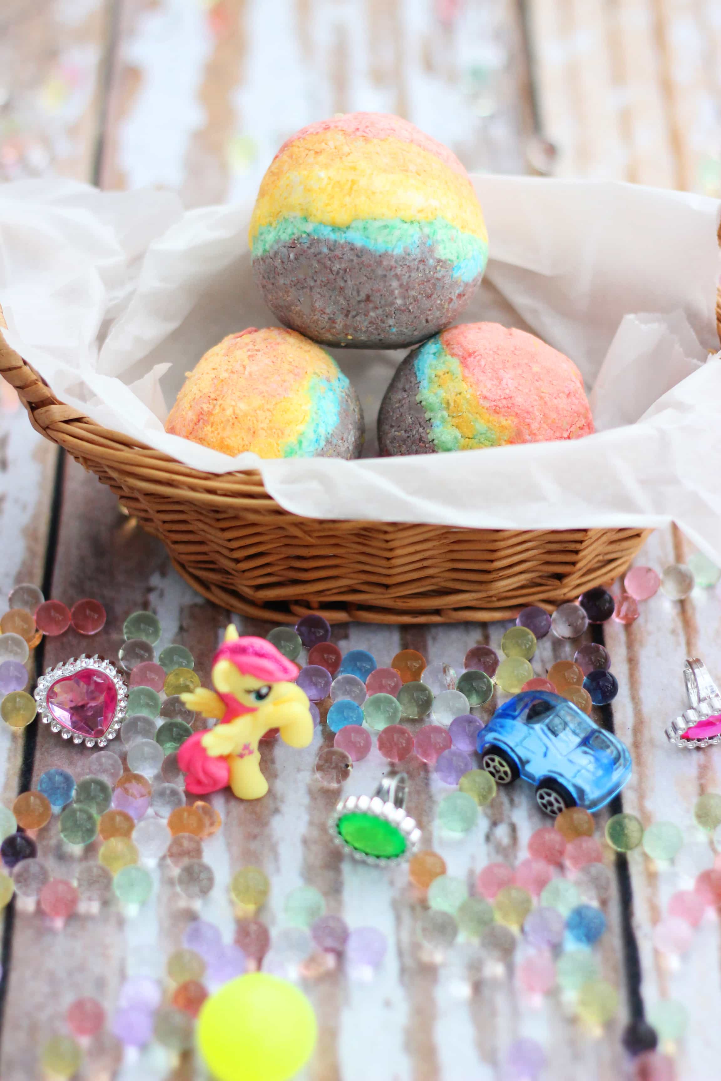 Homemade Rainbow Bath Bombs for Kids with Toys Inside! Sweet T Makes