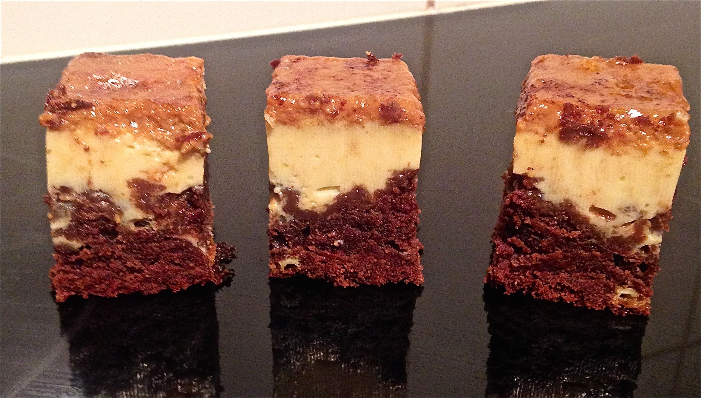 Caramel and Chocolate Flan Brulee Brownie Sweet Tooth Experiments