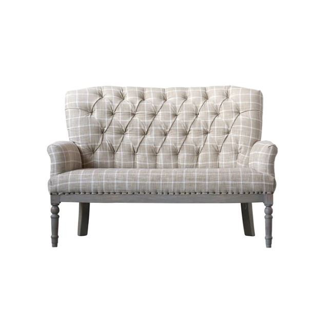 Plaid Settee Sofa, Tan Swift + Company