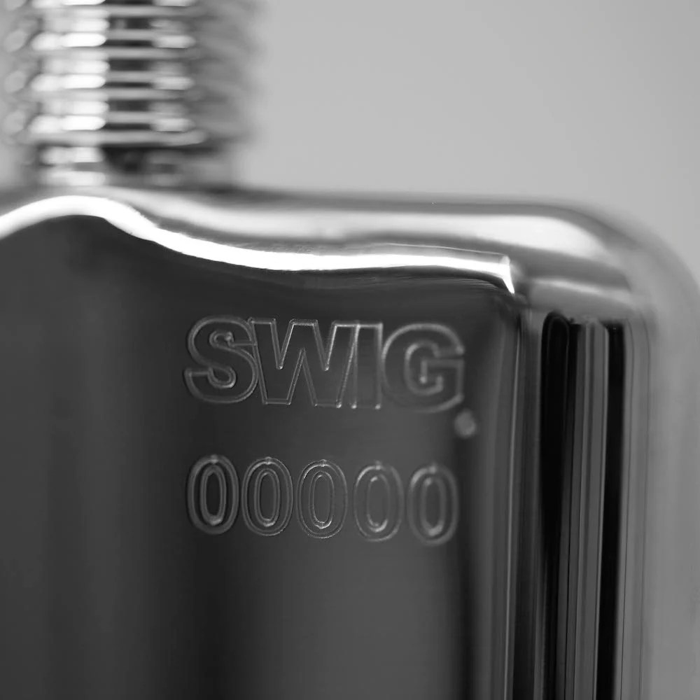 SWIG Classic Hip Flask Engraved in Silver SWIG Hip Flasks
