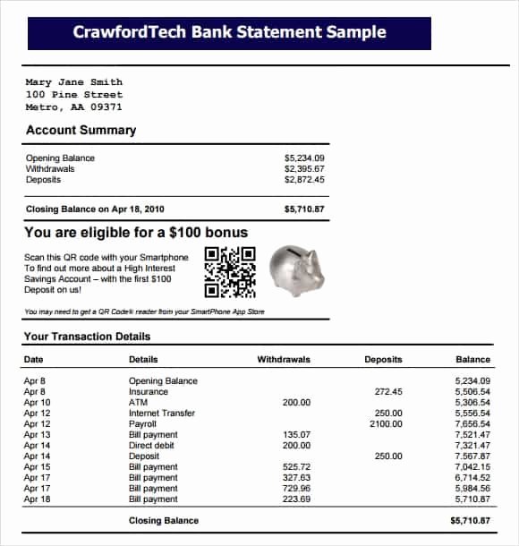 30 Create Bank Statements Free Example Document Template