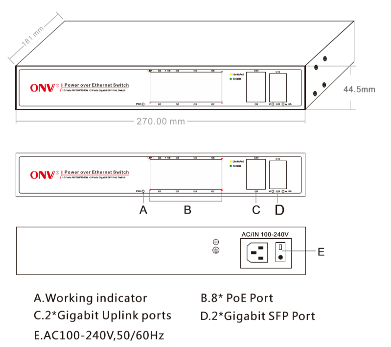 Sản phẩm Full gigabit 12-port unmanaged PoE switch