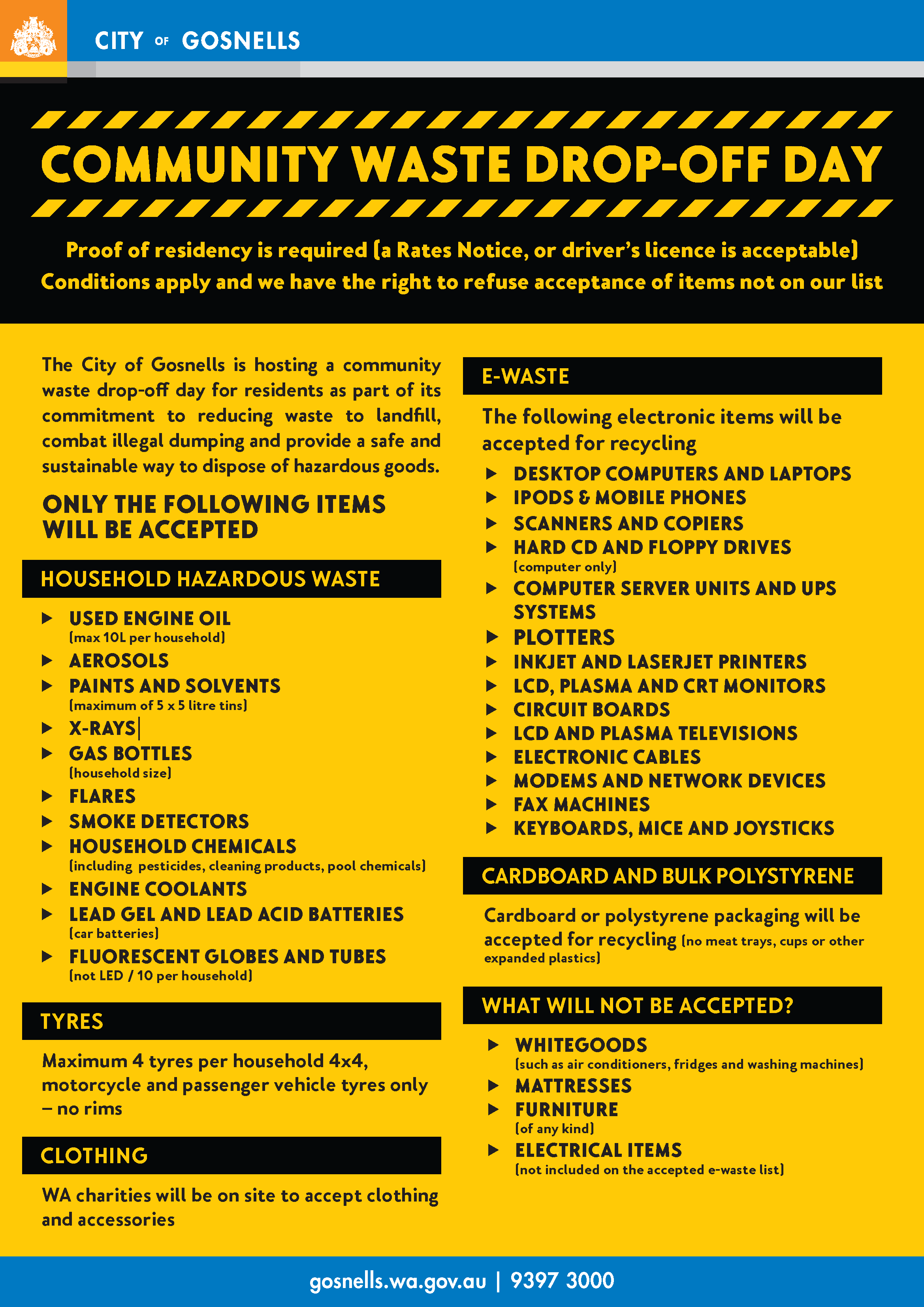 Community Waste Drop Off day Household Hazardous Waste (Gosnells