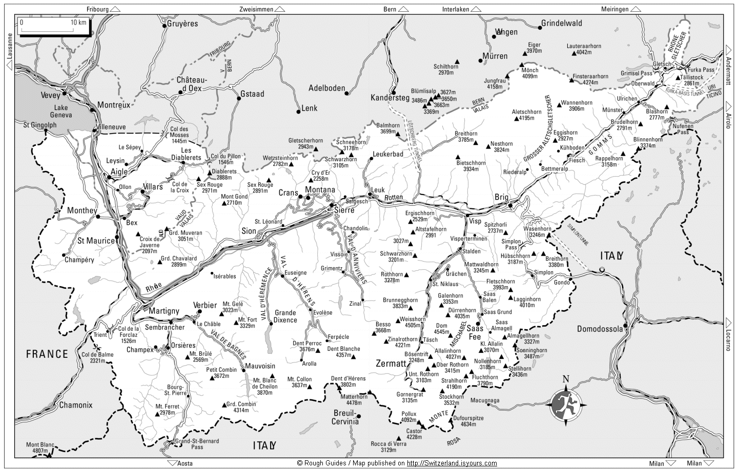 Valais map, Valais maps