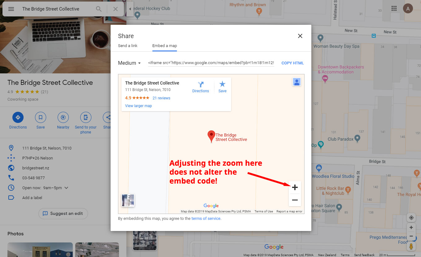 How to adjust zoom on embedded Google Maps Stellar  Works