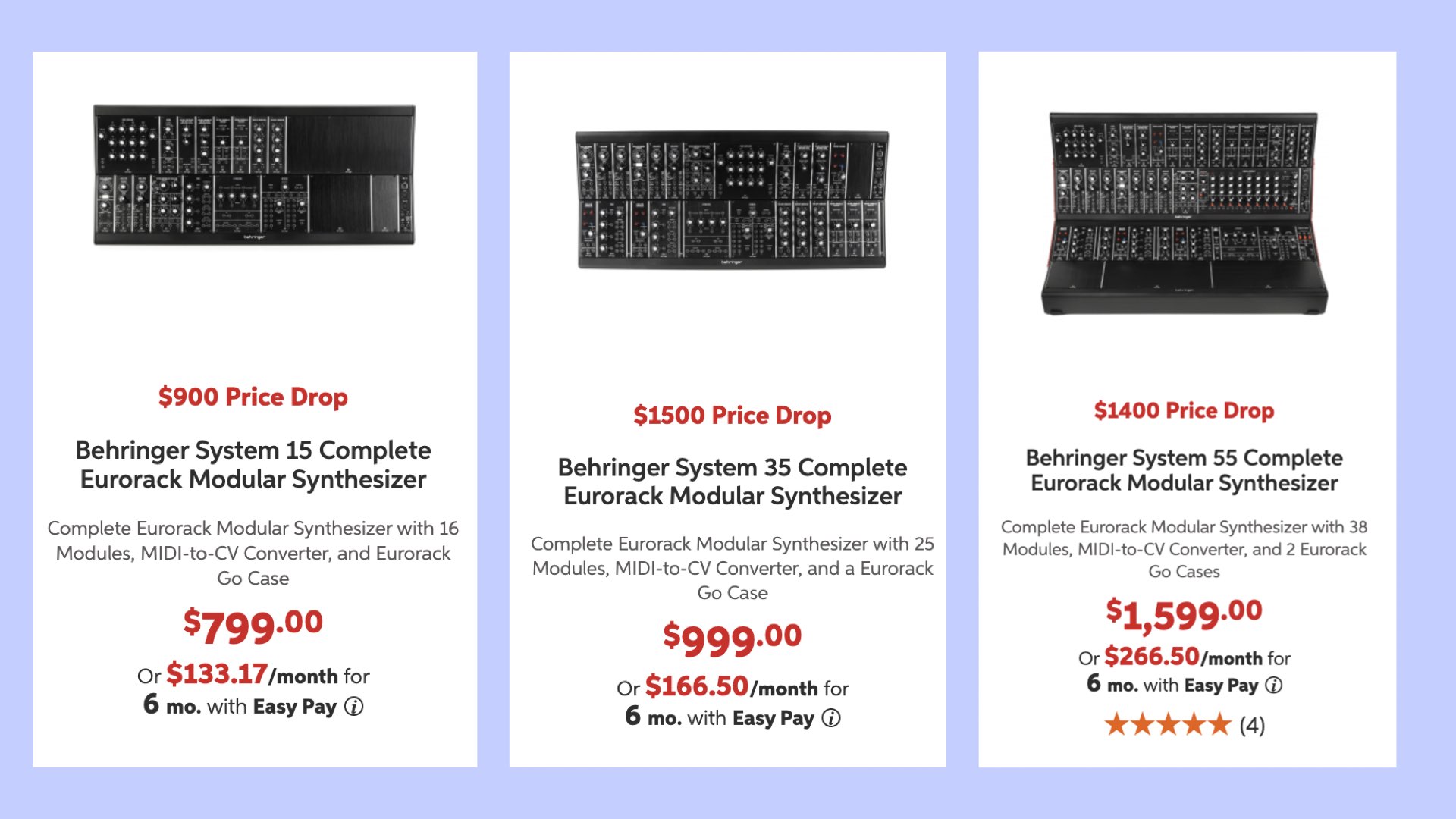 Behringer is dropping prices on its synth products by up to 60 worldwide