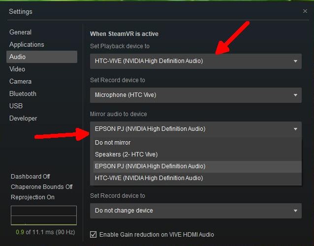 Mirroring Audio To a Monitor Synthesis VR