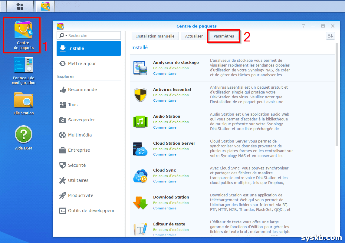 Installer les applications de la sur votre NAS Synology