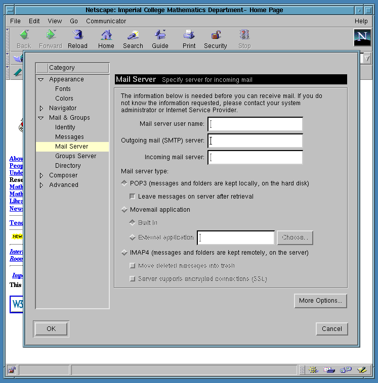 Setting up Netscape for use with the IC Microsoft Exchange servers