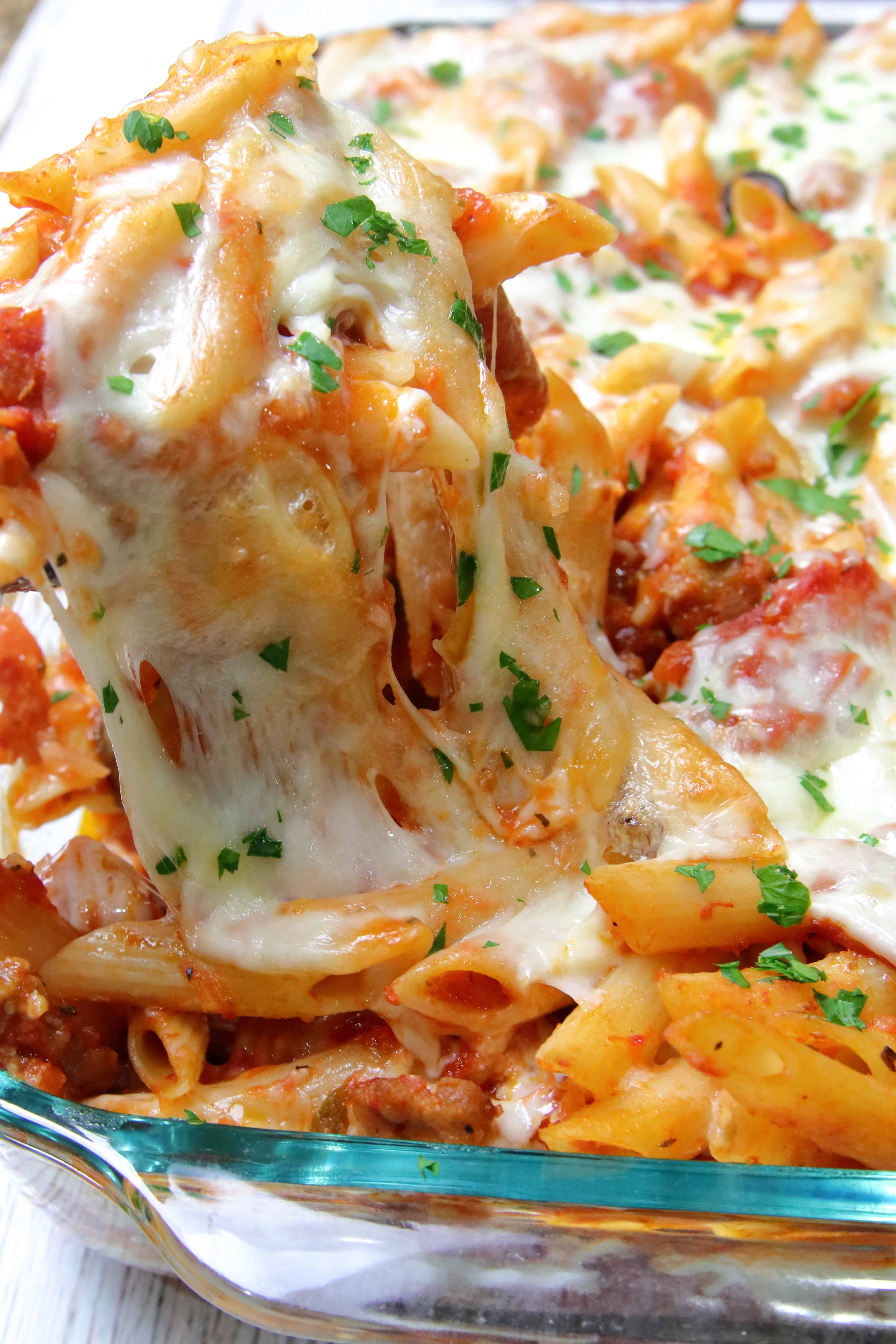 Meat Lovers Pizza Pasta Bake System of a Brown