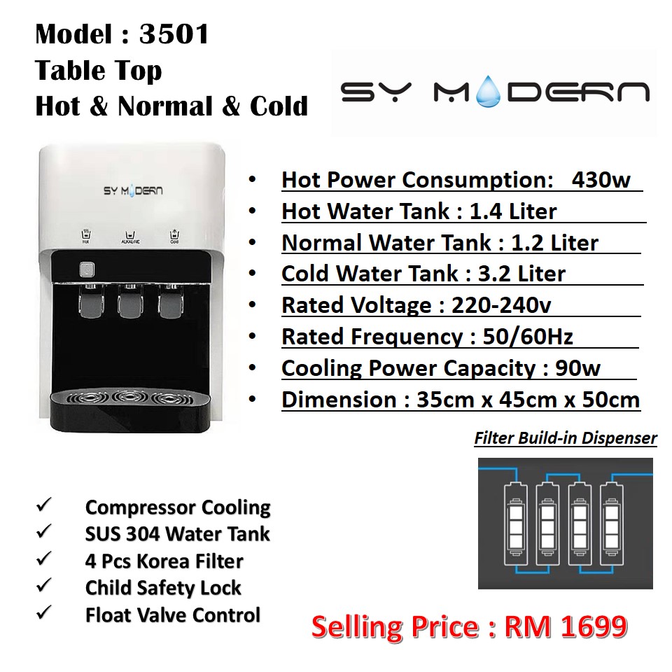 3501 Hot&Warm&Cold Water Dispenser ( Table Top ) or ( Floor Standing