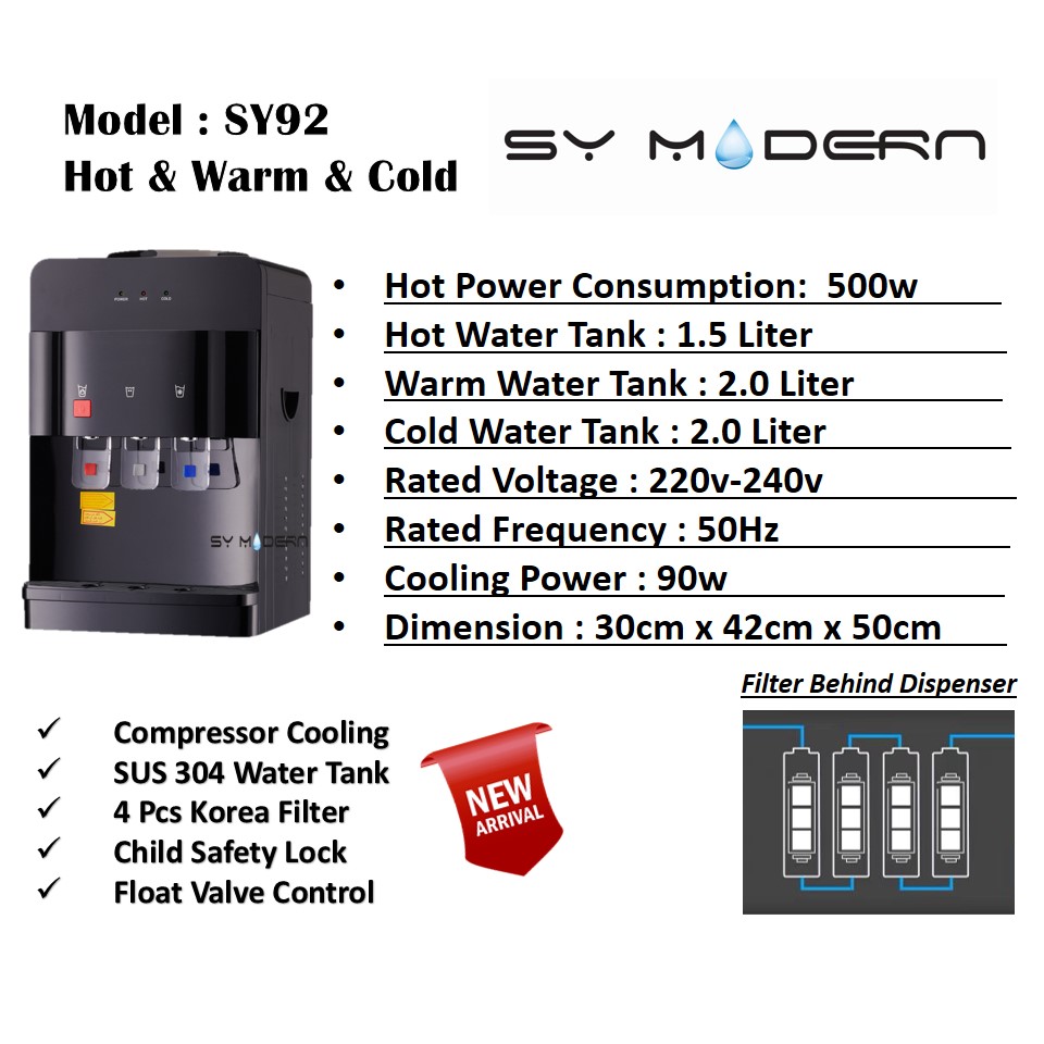 SY92 Hot&Warm&Cold Water Dispenser 4 Filter Compressor Cooling SY Water Filter Sdn Bhd