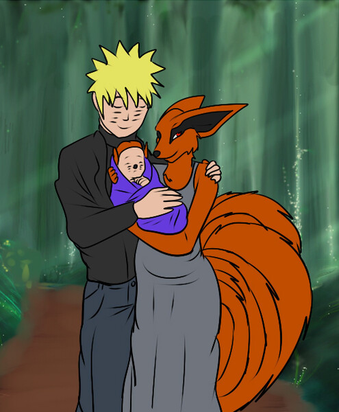 Naruto and Kurama's Family Portrait by theloonerking
